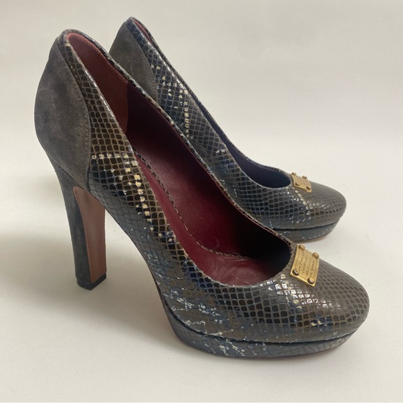 Marc Jacobs Snake Print Platform Pumps Block Heels 6 / 36 Buckle - Picture 7 of 13